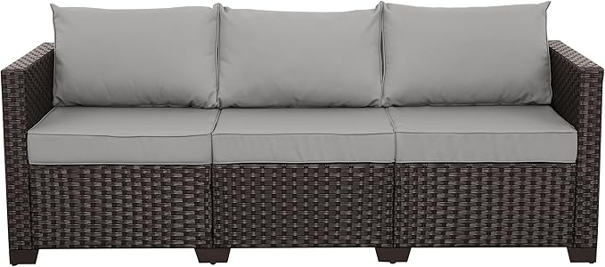 3-Seat Outdoor Wicker Sofa with Cushions