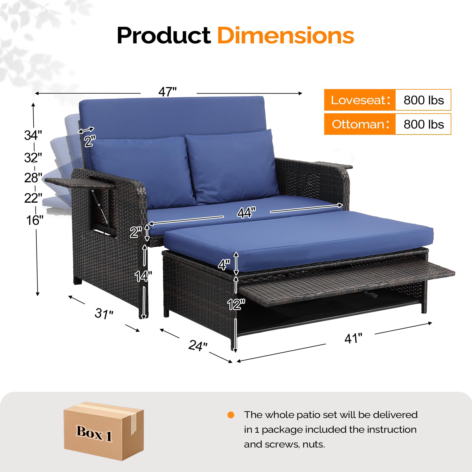 Convertible Patio Daybed with Storage Ottoman