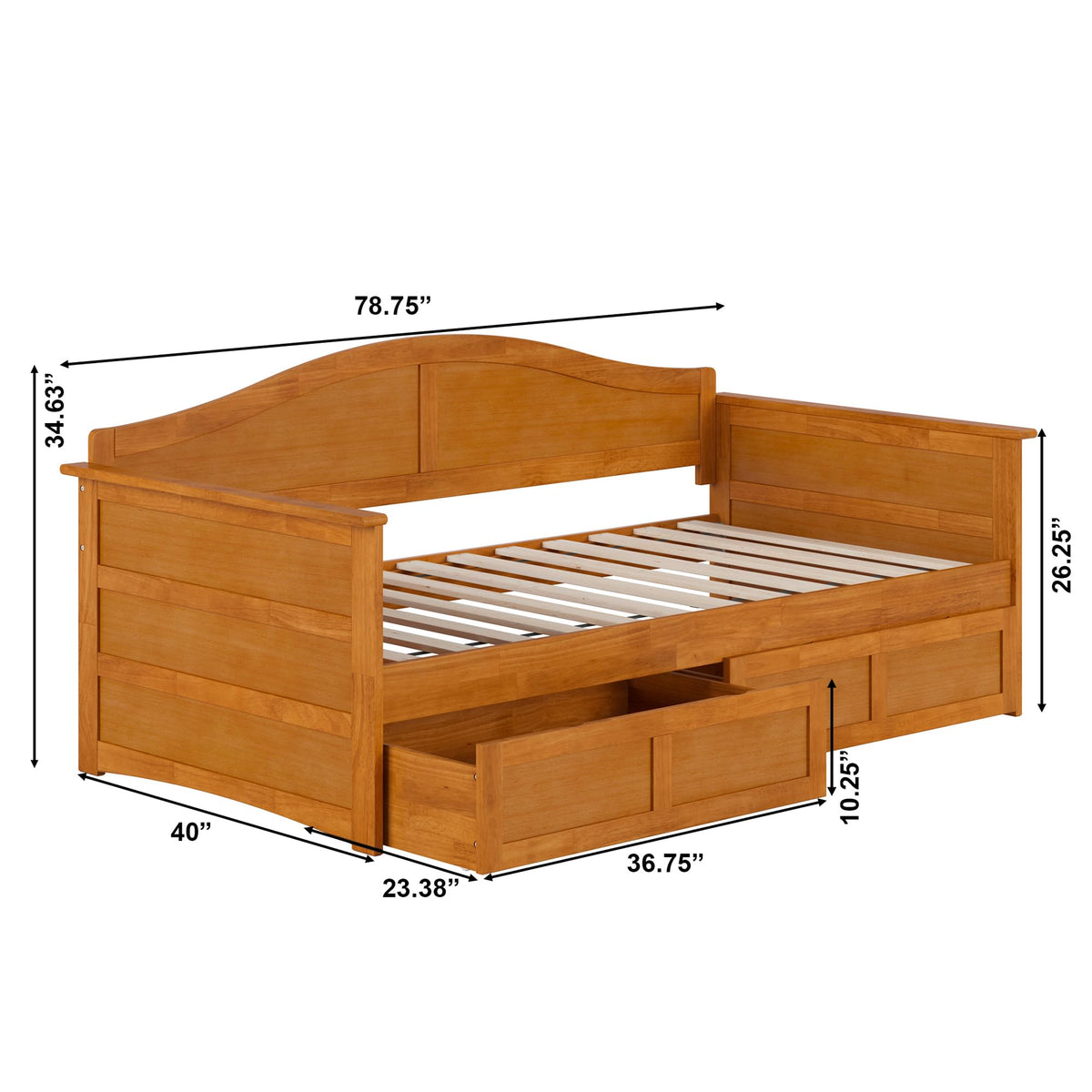 AFI, Acadia Twin Wood Daybed with 2 Storage Drawers, Light Toffee