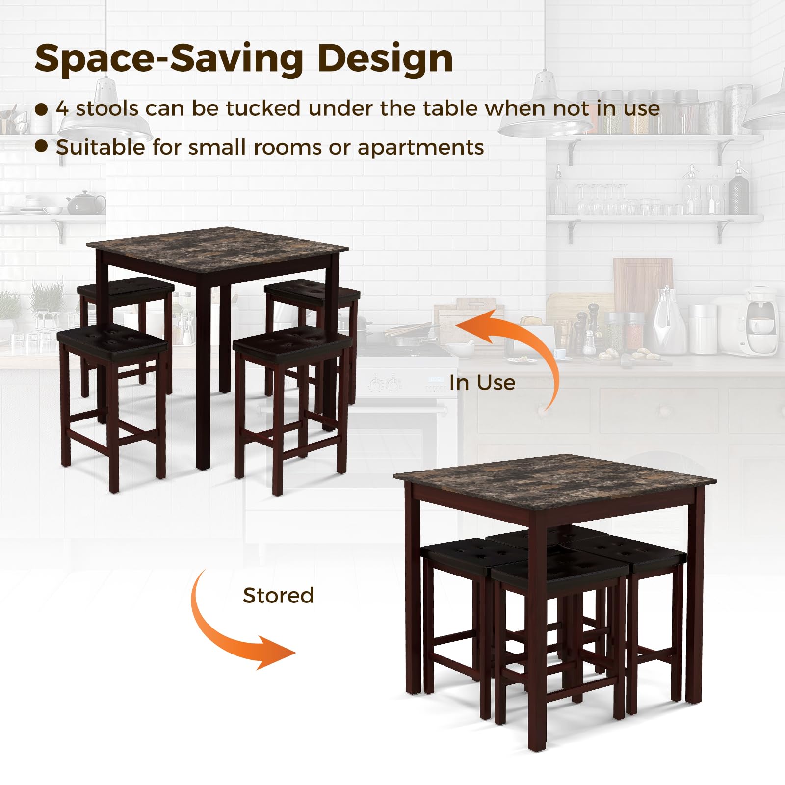 Counter Height Dining Table Set with 4 Bar Stools