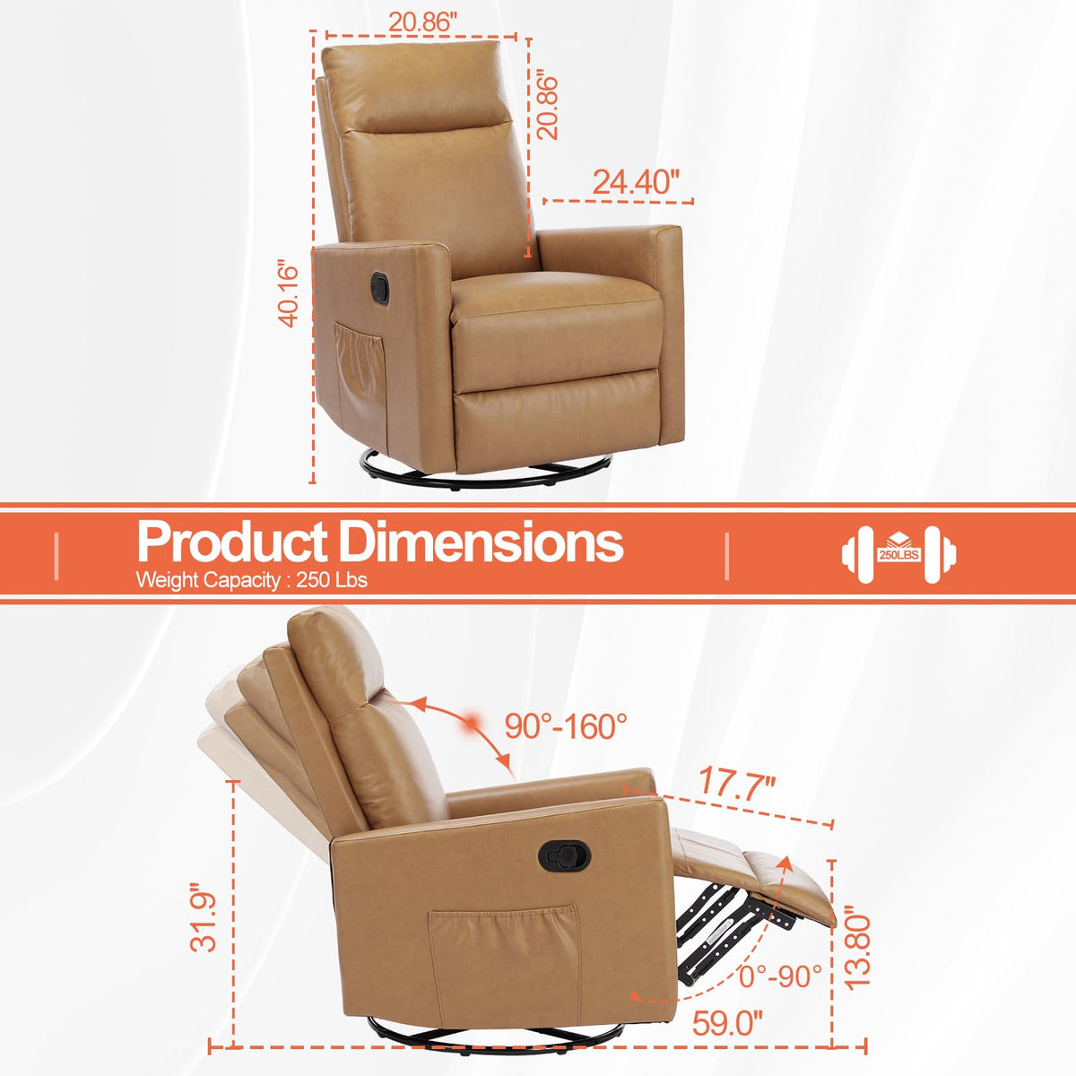 OLIXIS Recliner Chair, 360 Swivel Rocker Recliner Chair for Adult