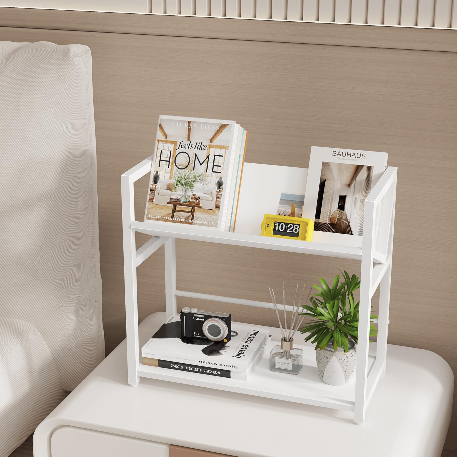 2-Tier Desktop Bookshelf Organizer with Steel X-Frame