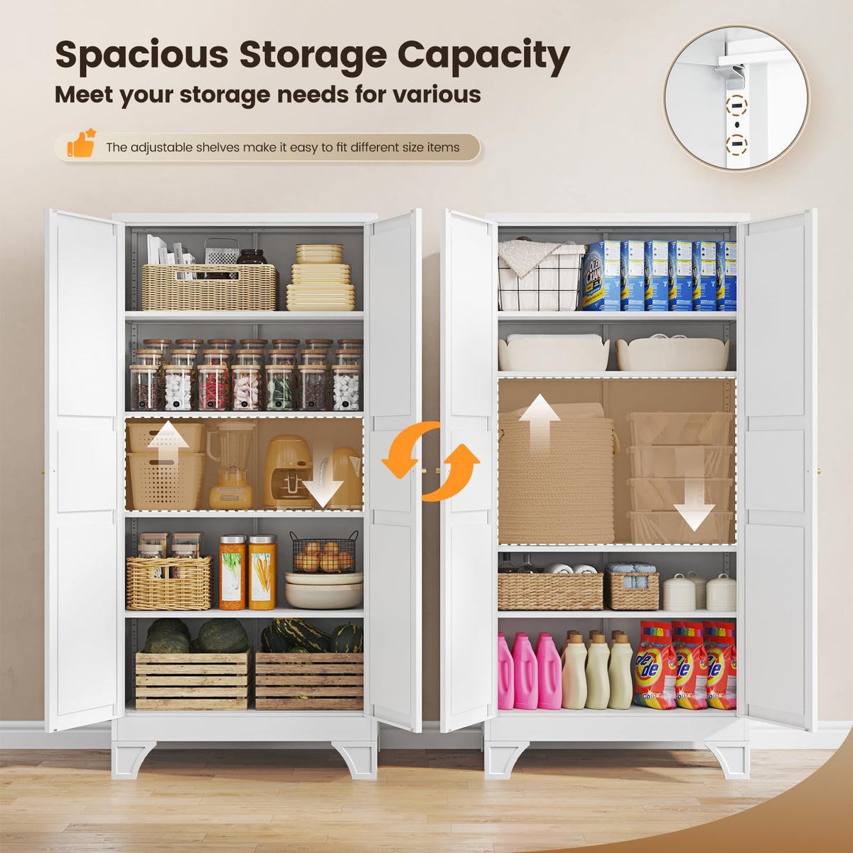 White Metal Pantry Storage Cabinet Tall Storage Cabinet Kitchen Pantry 75"