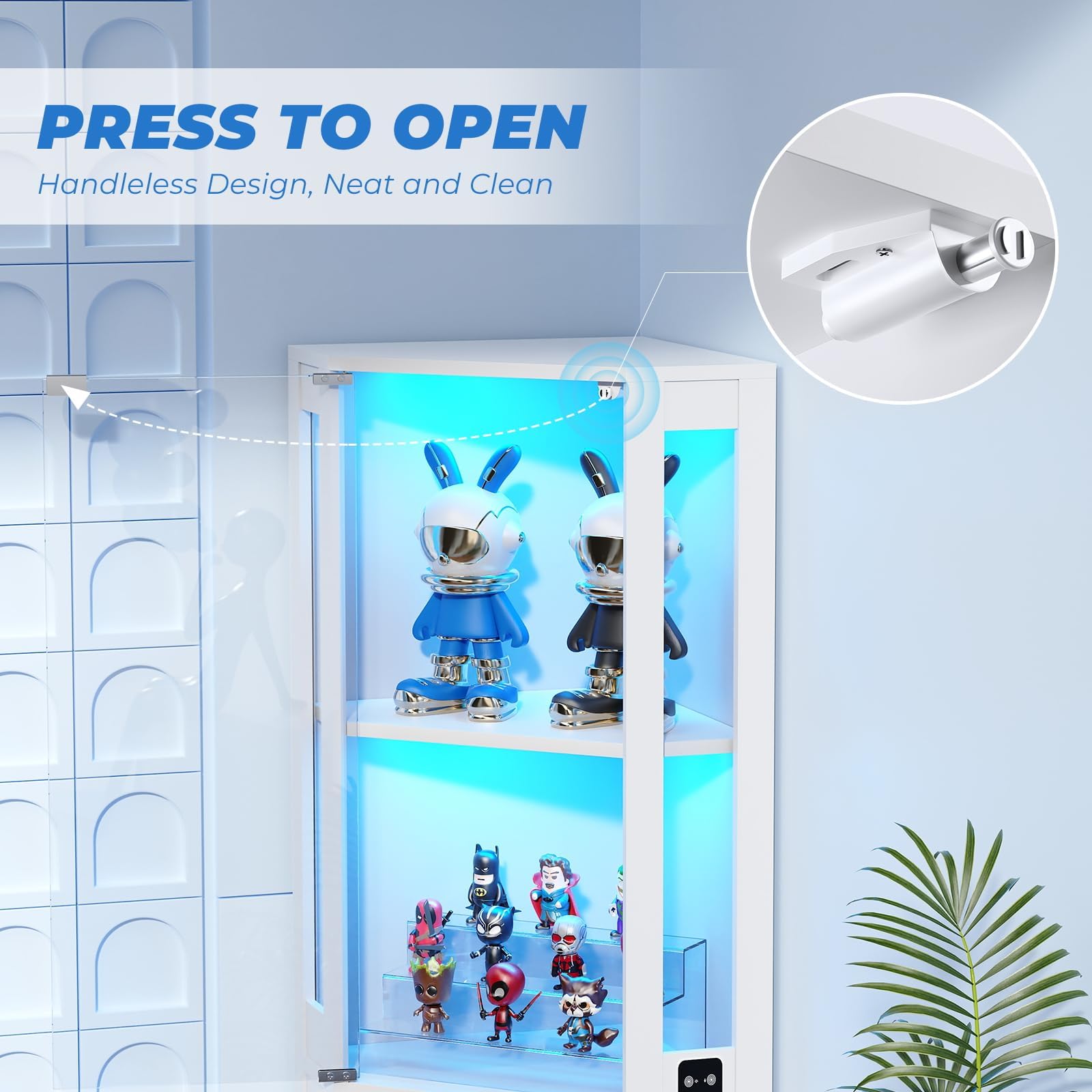 Corner Glass Display Cabinet with LED Lights