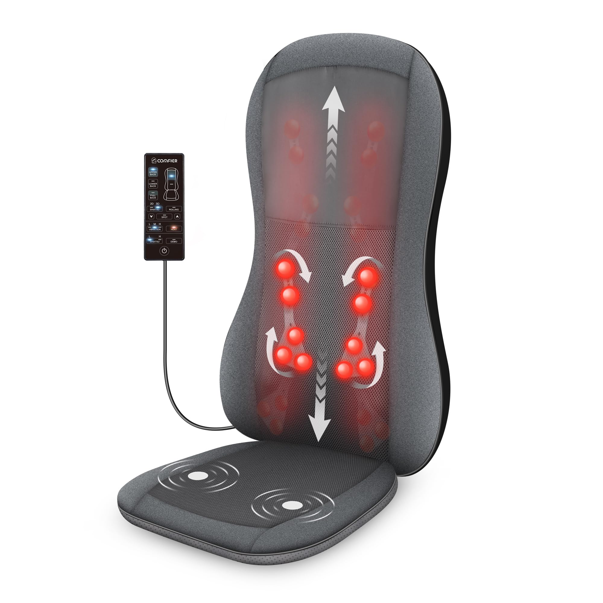 COMFIER Shiatsu Full Back Massager,Massage Chair Pad with Heat,2D/3D Massage Seat Cushion,Chair Massager with 10 Shiatsu Nodes, Rolling Kneading Chair Pads for Lower Back,Father Day Gifts