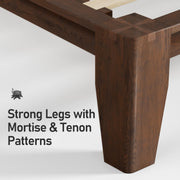 Lifezone Wood Queen Platform Bed Frame, Premium Solid Wood, Sturdy Structure, 3.78” Thickened & 14” Height Legs, Easily Assemble, Mortise & Tenon Joints Patterns, Walnut