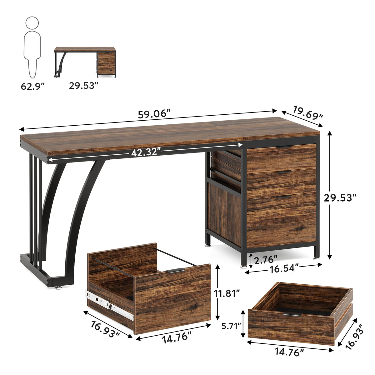 Computer Desk with 3 Drawers