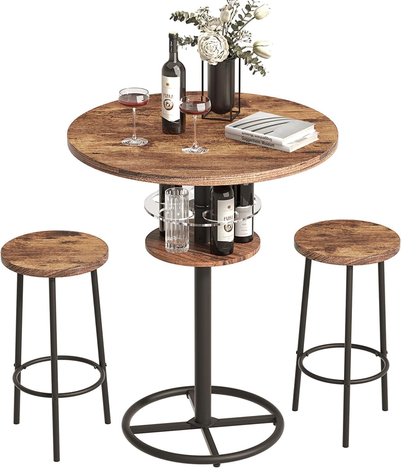 3-Piece Bar Table and Chairs Set with 2 Barstools