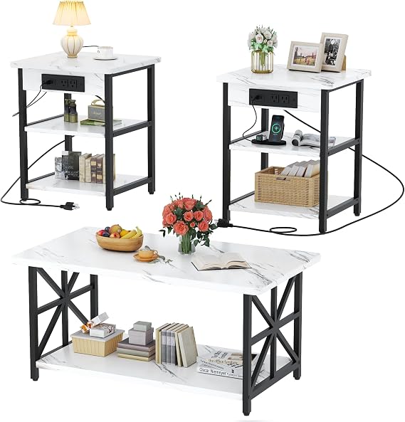 3-Piece Coffee Table Set with Charging Stations