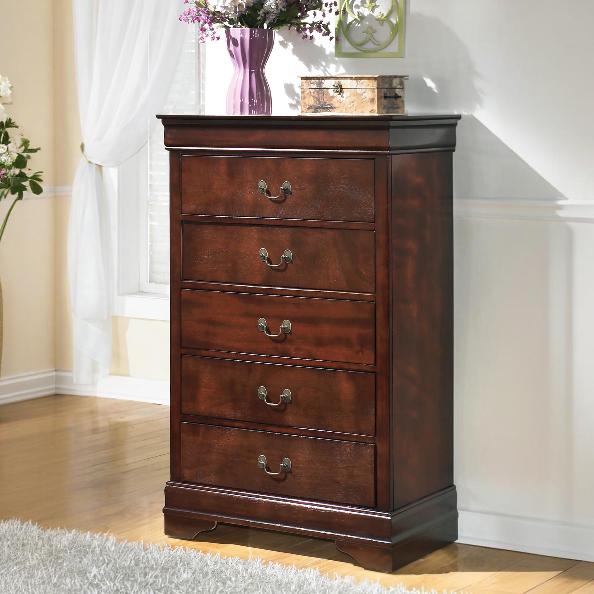 Signature Design by Ashley Alisdair Traditional 5 Drawer Chest of Drawers, Dark Brown