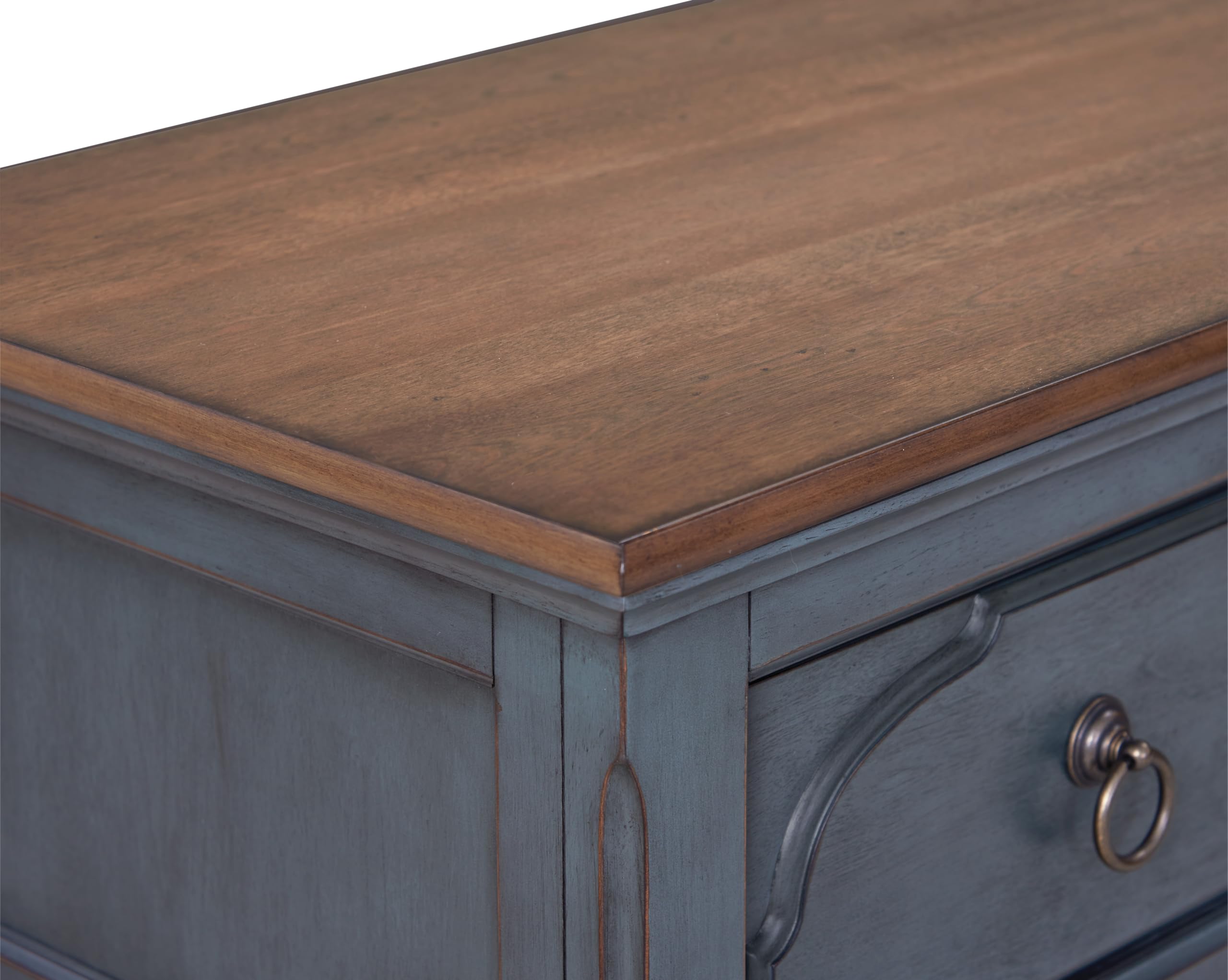 Bridgevine Home Americana Farmhouse Server Cabinet – 66” Wood Buffet Sideboard with Glass Doors, 3 Drawers & 4 Door Storage, Fully Assembled Dining Room Cabinet, Two-Tone Finish, Soft-Close Hinges