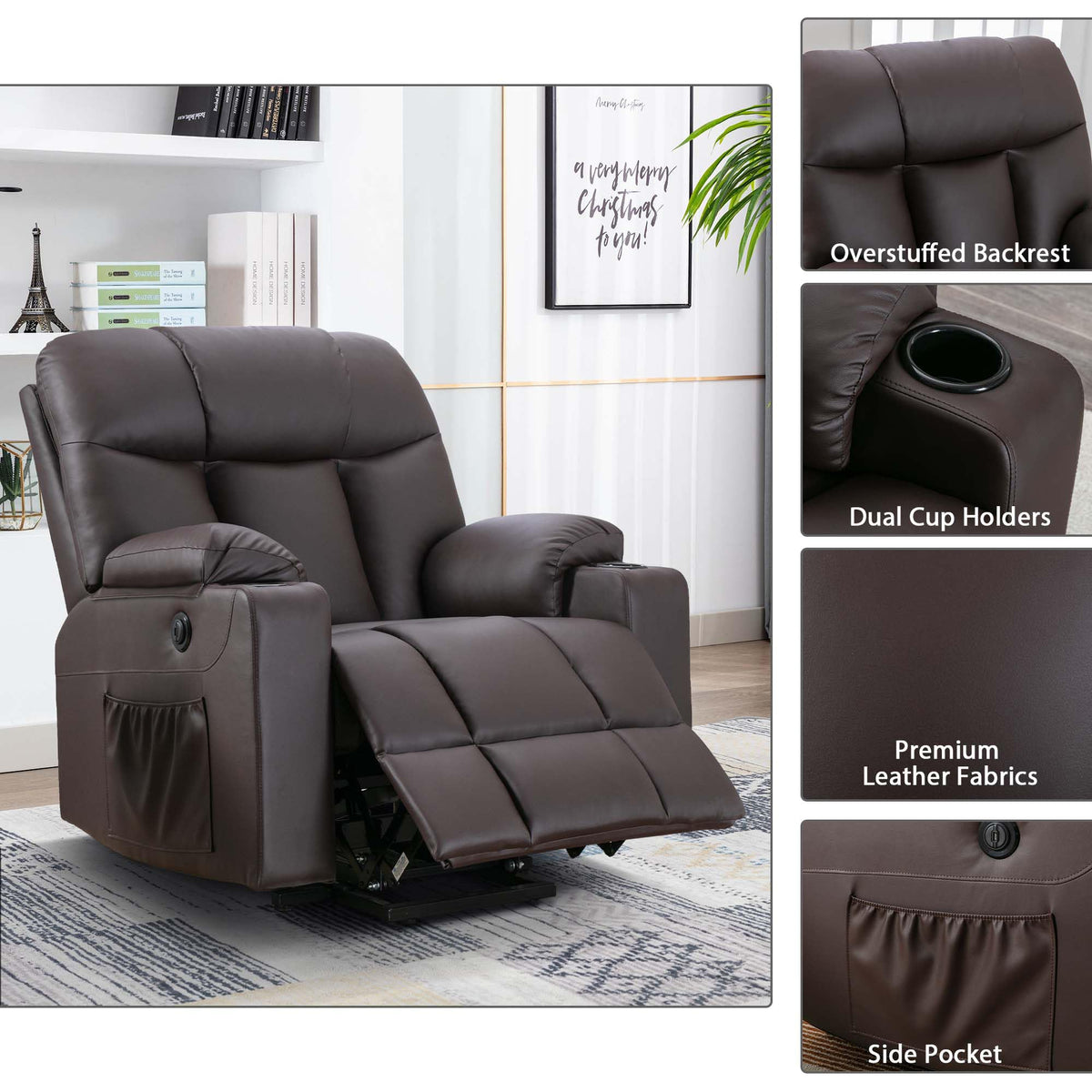 Bonzy Home Power Lift Recliner Chair with Heat and Massage, Faux Leather