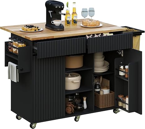 Rolling Kitchen Island with Drop Leaf & Storage