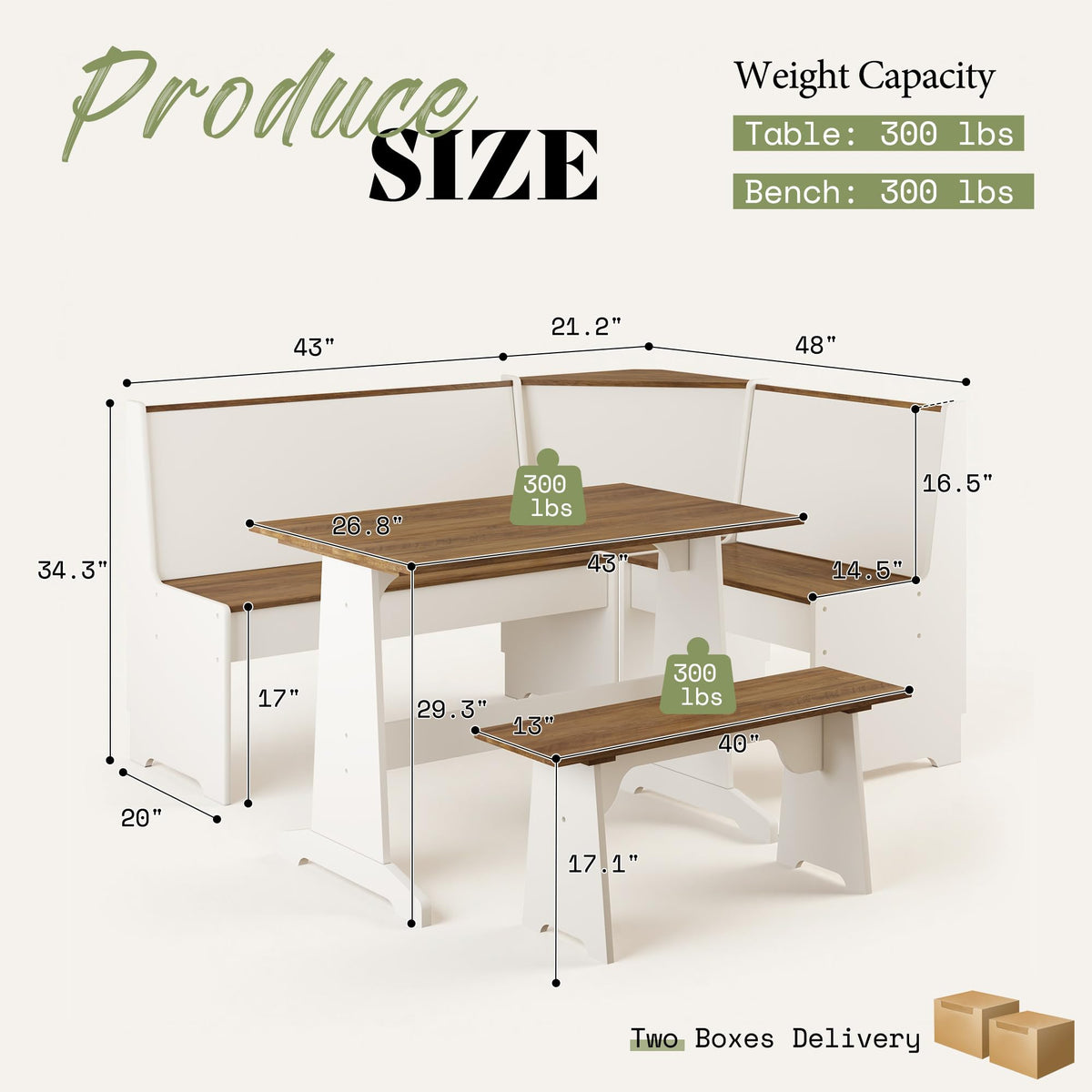 AMERLIFE 3-Piece Corner Dining Set with Hidden Storage, White & Barnwood