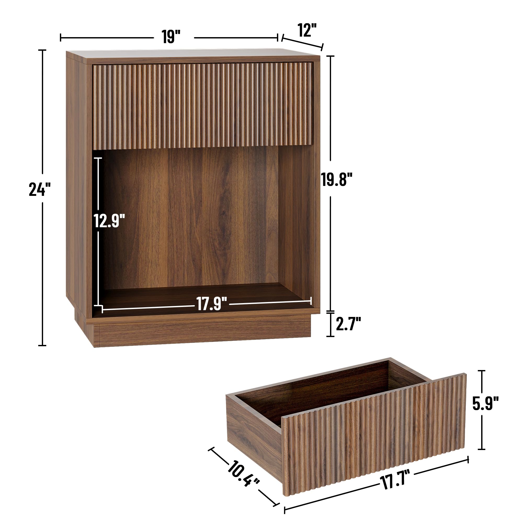 Nightstand Set of 2 with Drawer & Open Shelf