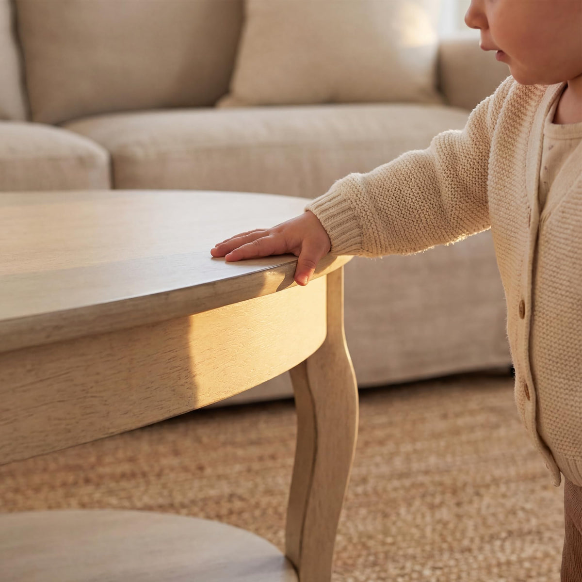 Faded White Oval Coffee Table with Storage