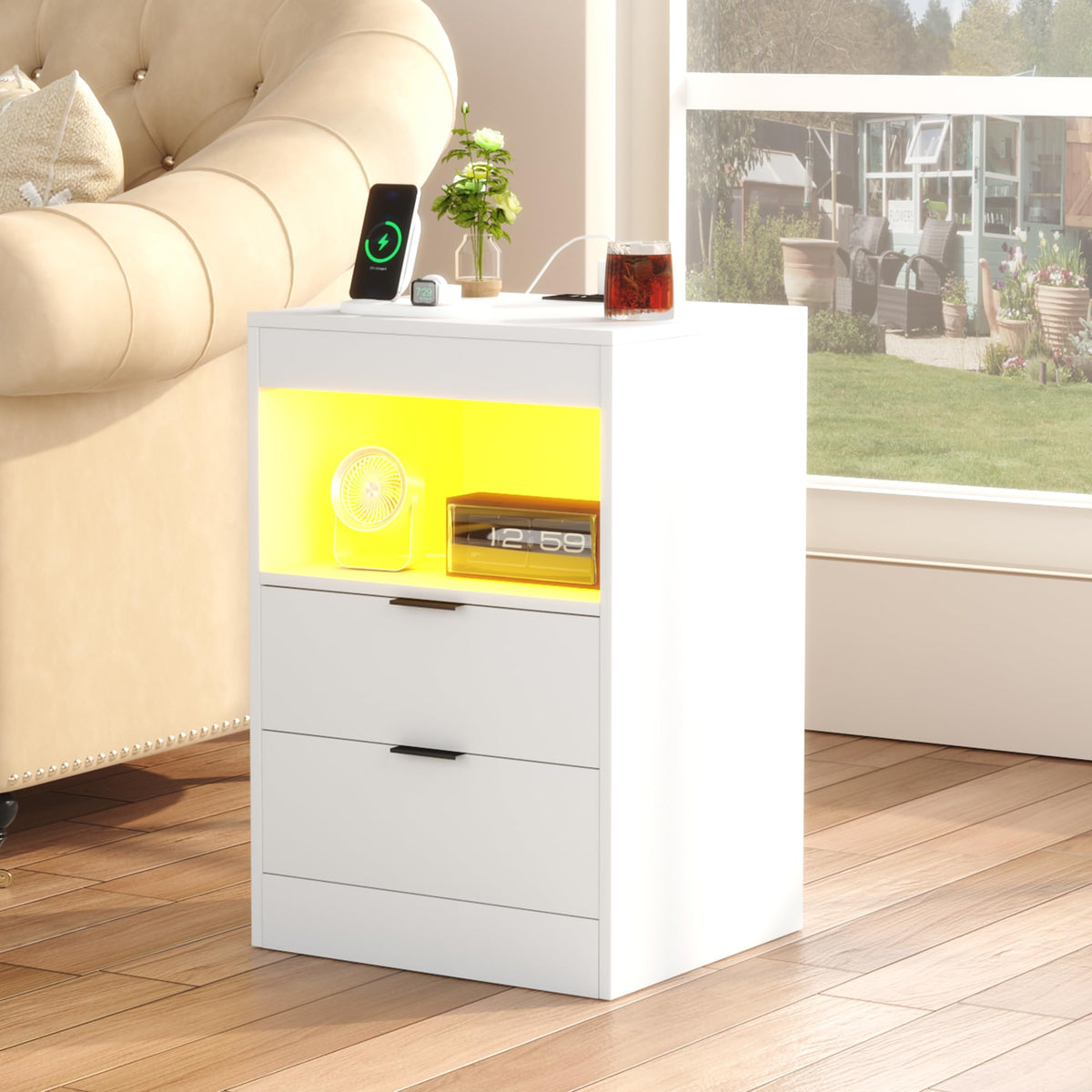 LED Nightstand with Charging Station