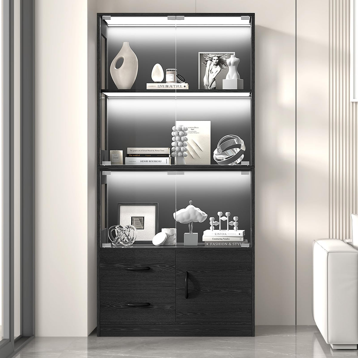 VersionTECH. Glass Display Cabinet, 4-Tier Curio Cabinet for Collectibles