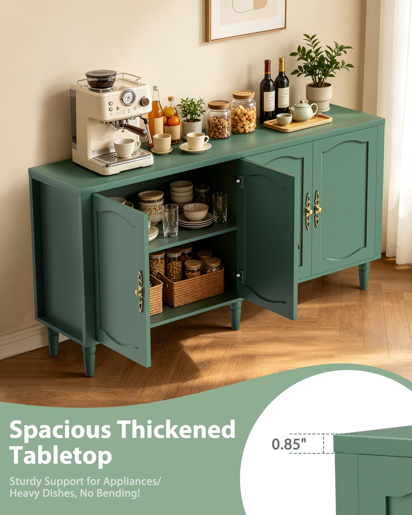 63" Wood Sideboard Buffet Cabinet with Adjustable Shelves