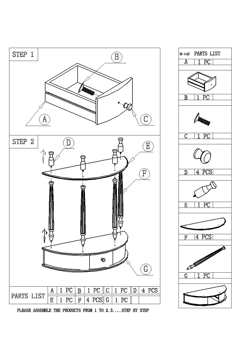 Crescent End Table with Drawer & Lower Shelf