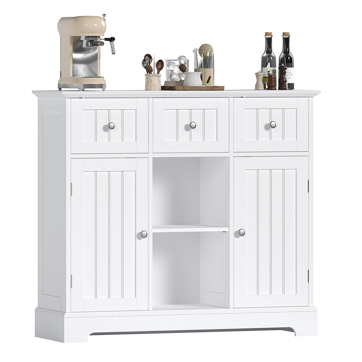 ChooChoo 35.4" Coffee Bar Cabinet with 3 Drawers and 2 Doors, White