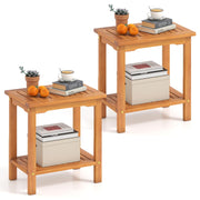 Tangkula Outdoor Side Table, 2-Tier Patio End Table with Slatted Tabletop & Storage Shelf, Acacia Wood Accent Bistro Table for Backyard, Poolside, Garden, Indoor, Natural (2)