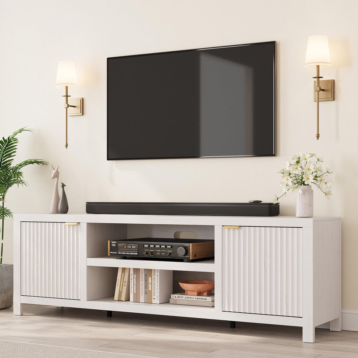 IDEALHOUSE TV Stand for 65-80 Inch TVs, Entertainment Center with Storage