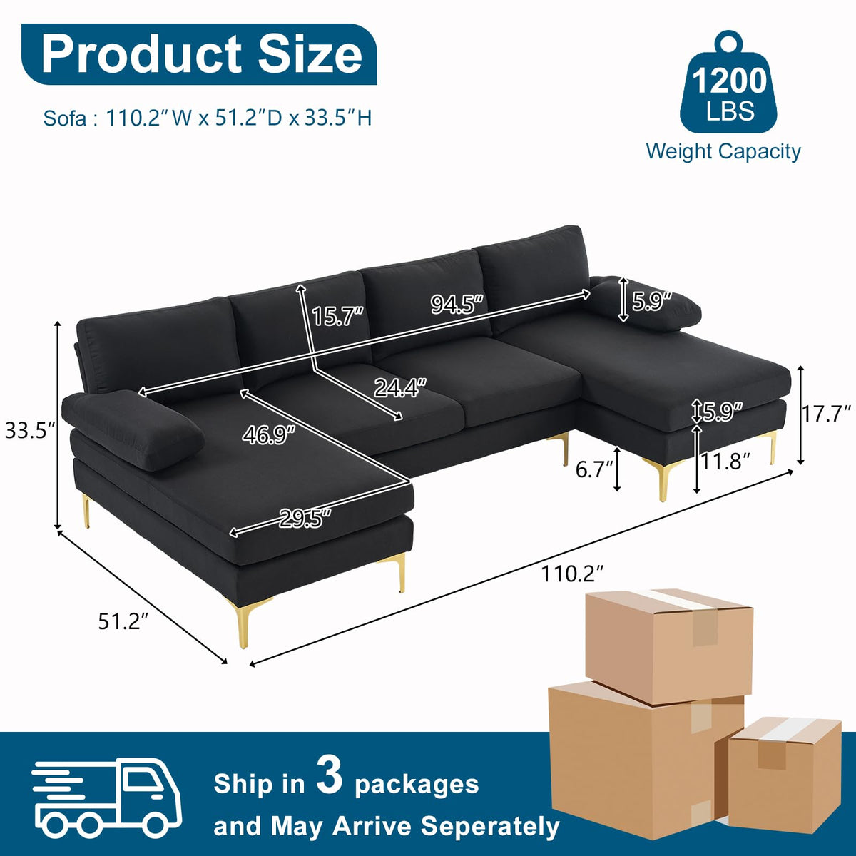U-Shaped Linen Sectional Sofa