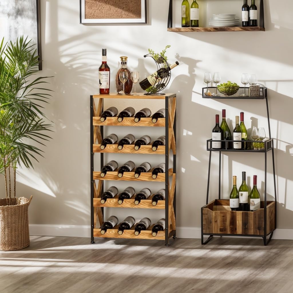 20-Bottle Freestanding Wine Rack with Wood Top