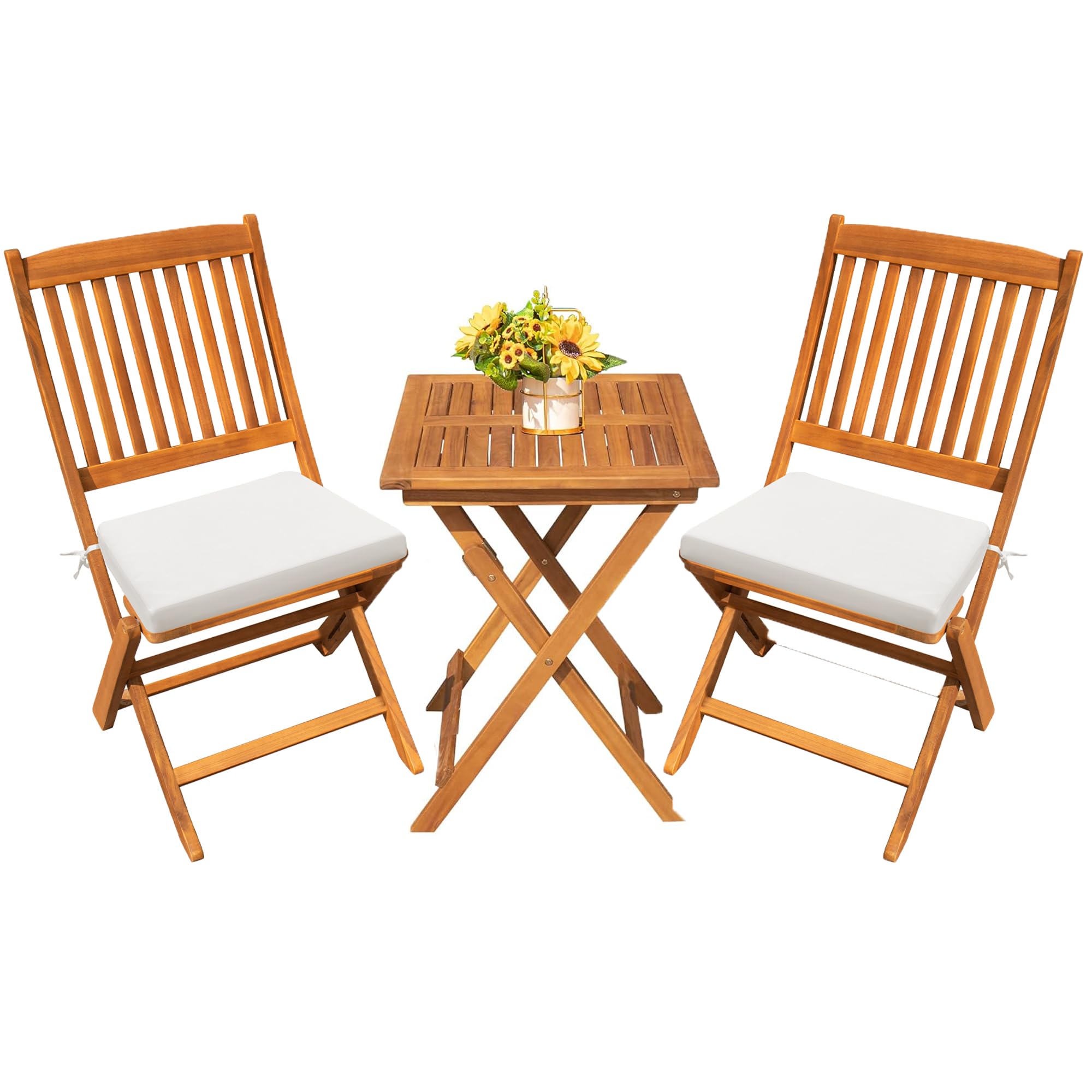 3-Piece Folding Patio Bistro Set – Acacia Wood