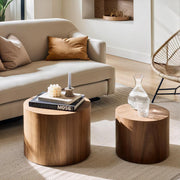 Nesting Coffee Table Set of 2 – Round Accent Tables with Non-Slip Feet