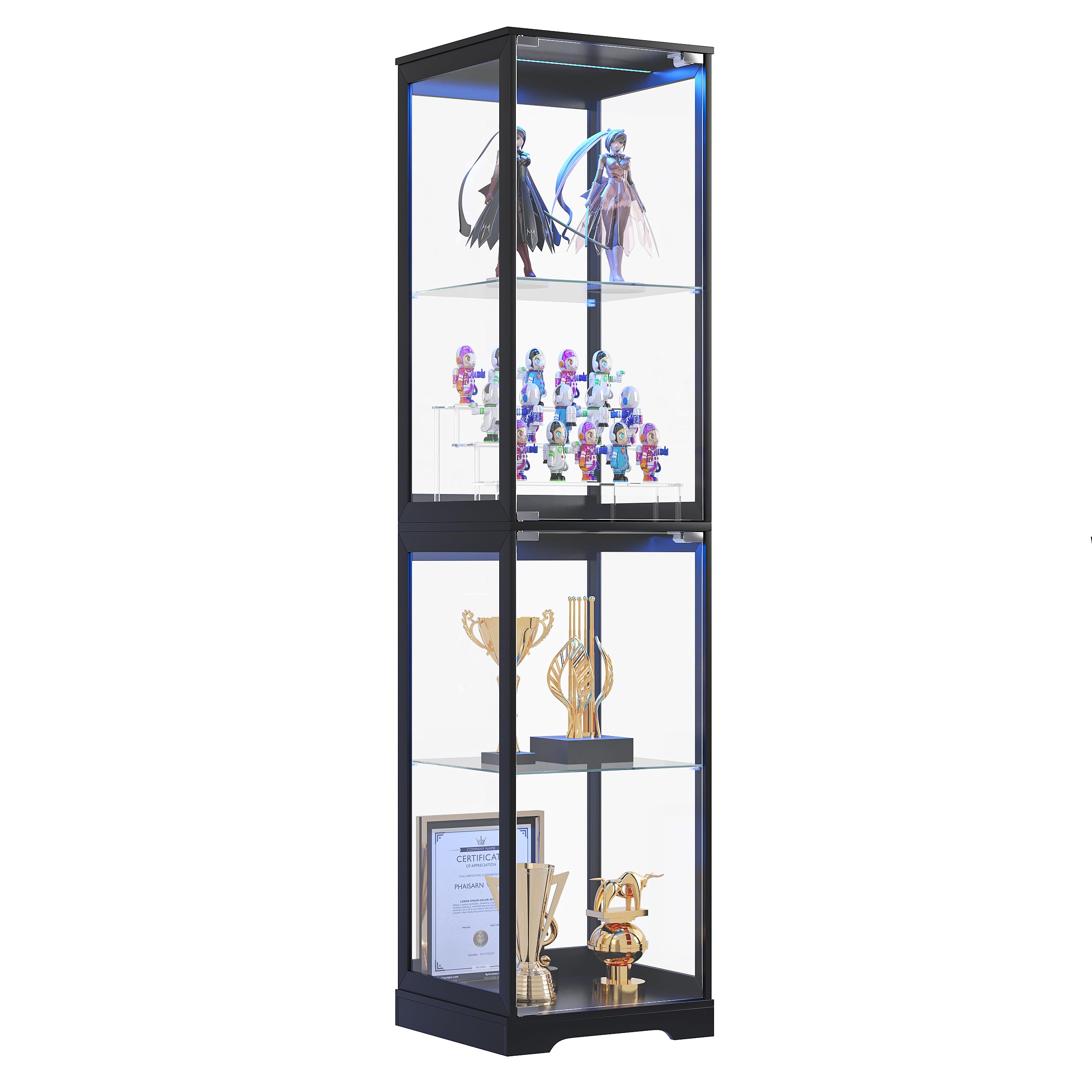 4-Tier Glass Display Cabinet with LED Lights