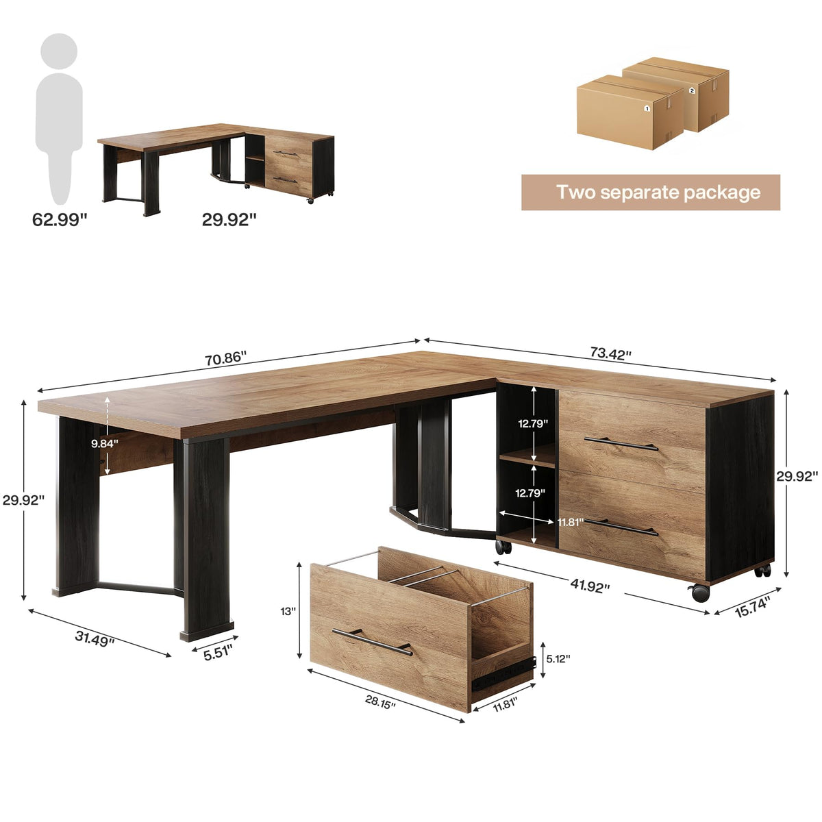 L-Shaped Desk with File Cabinet