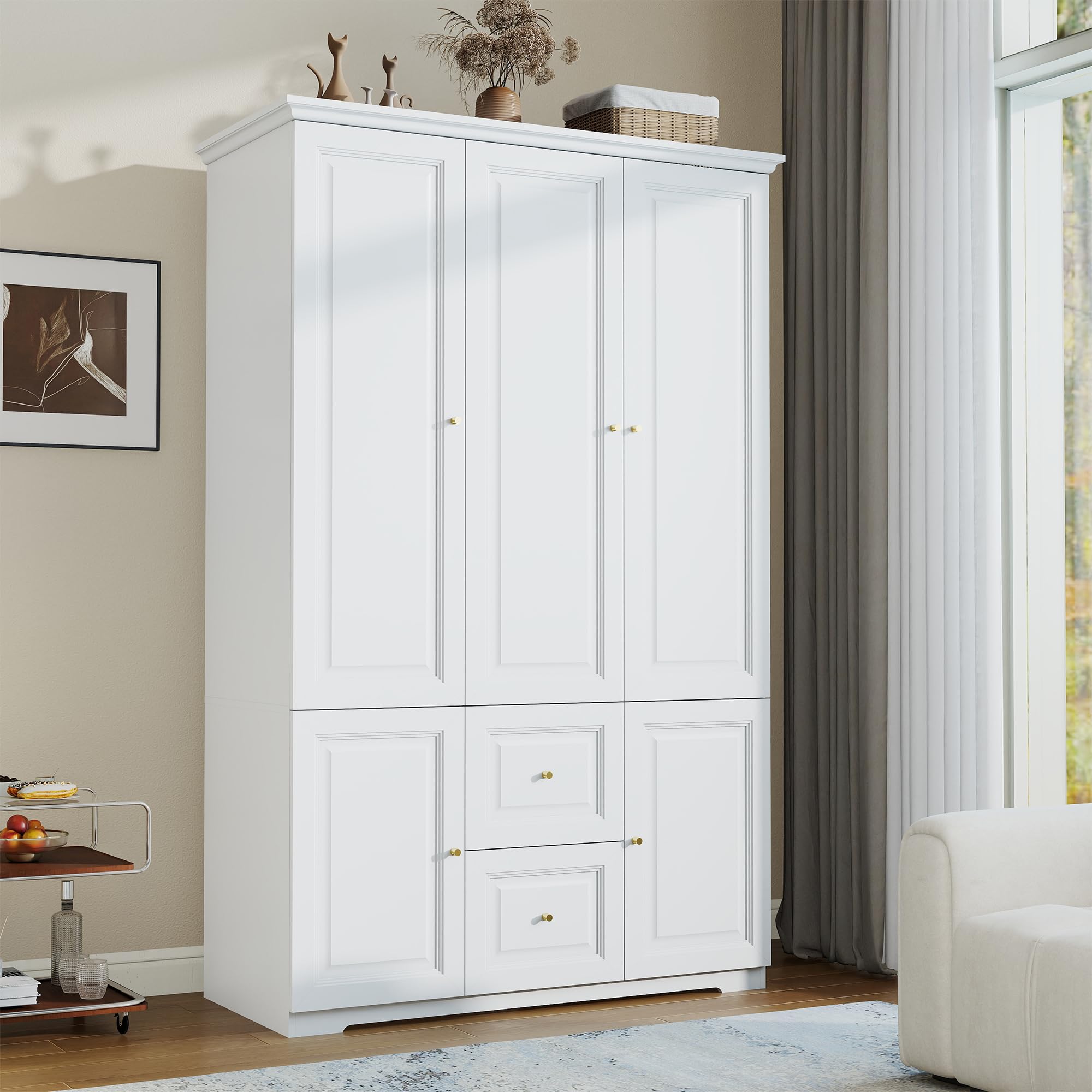 Wardrobe Armoire with Drawers, Hanging Rod & Shelves