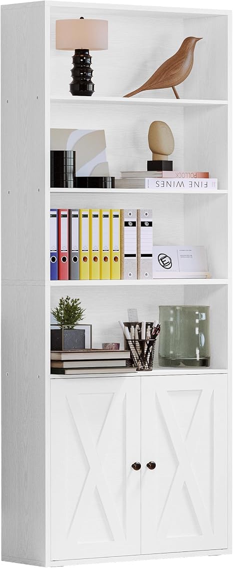 6-Tier Industrial Bookcase with Doors