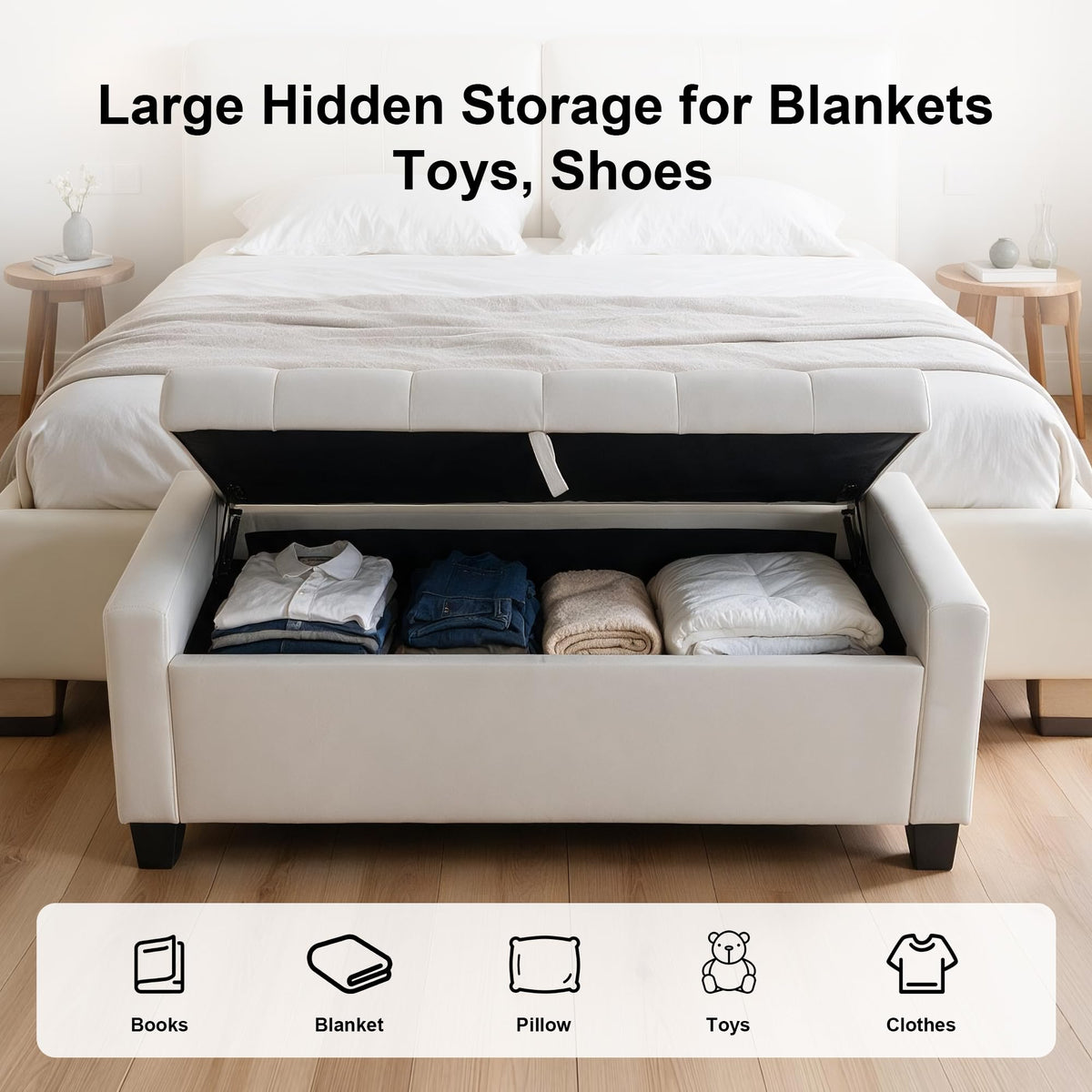 Fromann Upholstered Storage Ottoman Bench for Bedroom Living Room Entryway