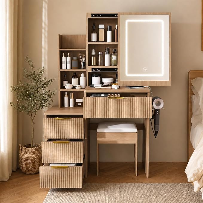 Compact LED Makeup Vanity with Stool