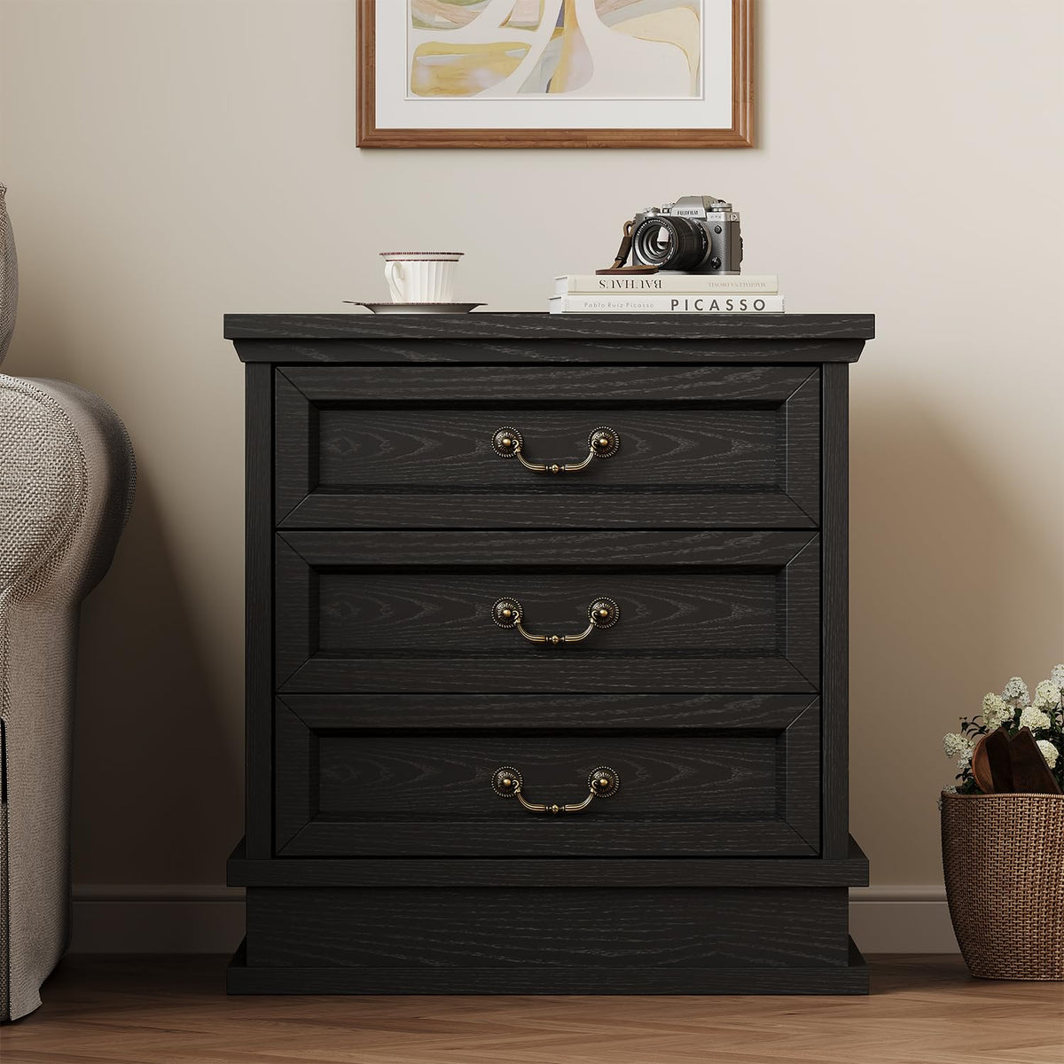 knoworld Nightstand with Charging Station, 3 Drawer Night Stand Set of 2