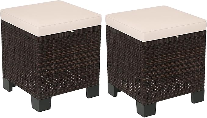 Outdoor Wicker Ottoman Set of 2