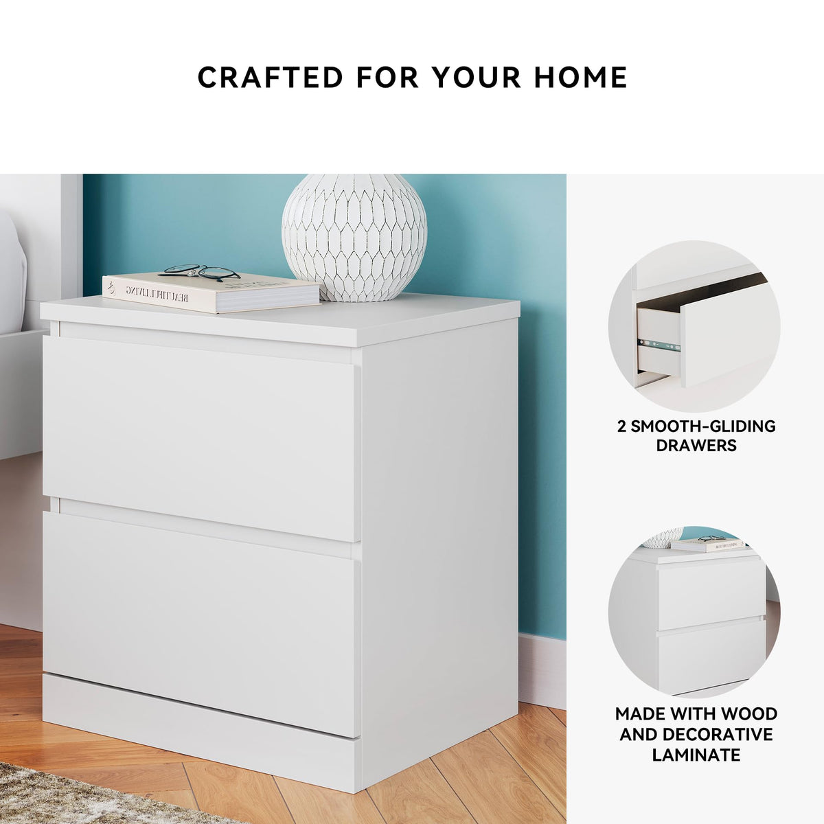 Signature Design by Ashley Onita 2-Drawer White Nightstand Bedside Table