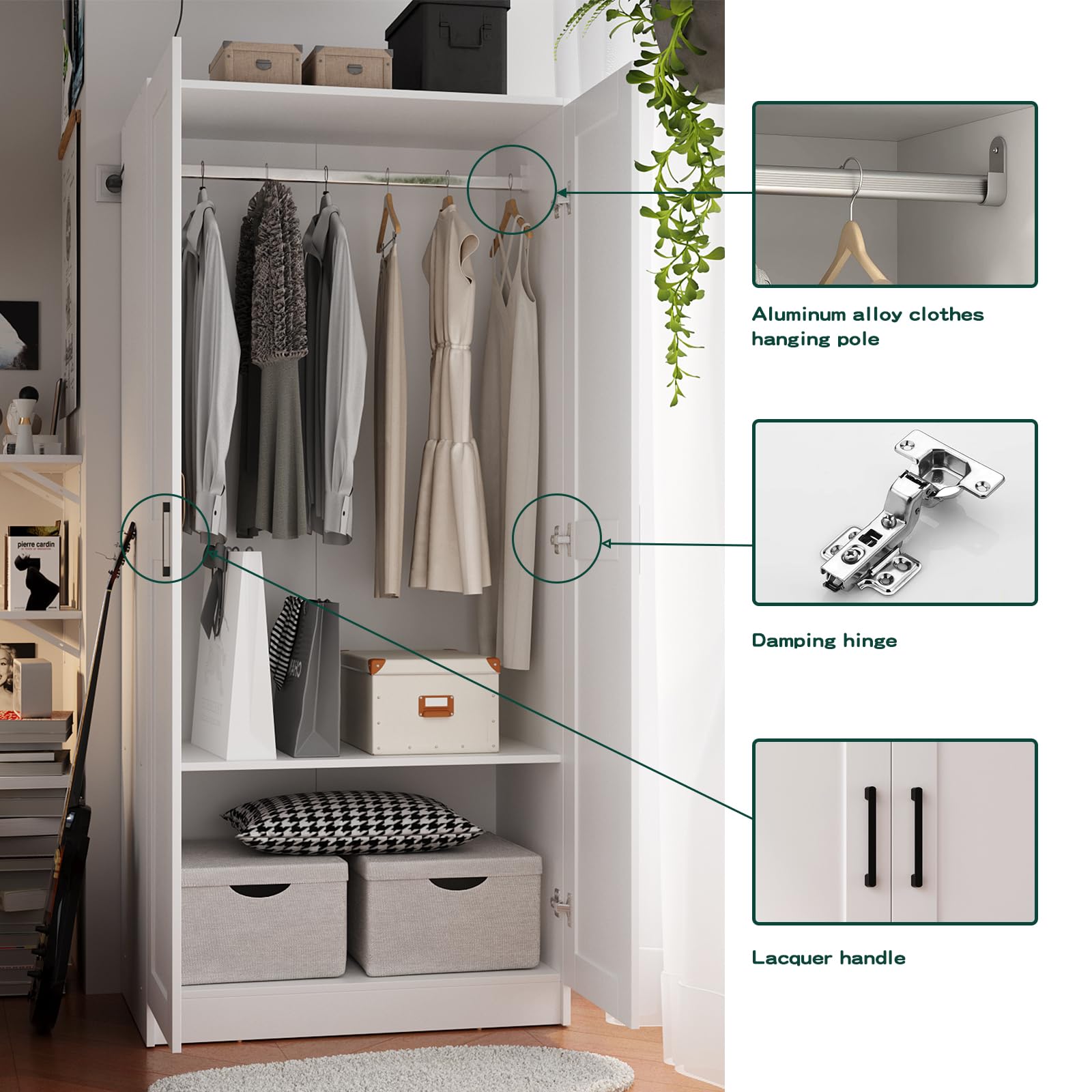 Wardrobe Closet with 2 Doors & 2 Drawers