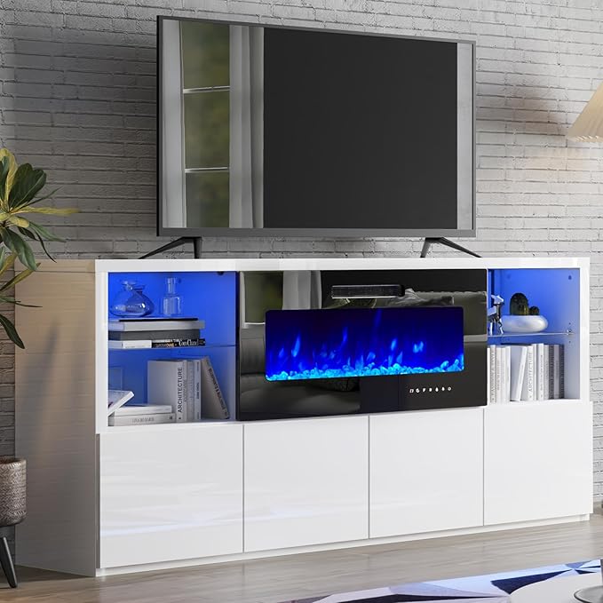 68" Fireplace TV Stand with LED Lights