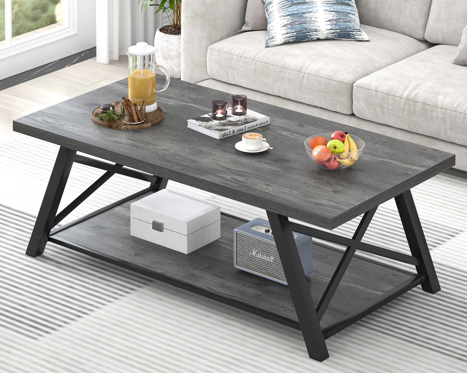 Industrial Coffee Table with Storage Shelf