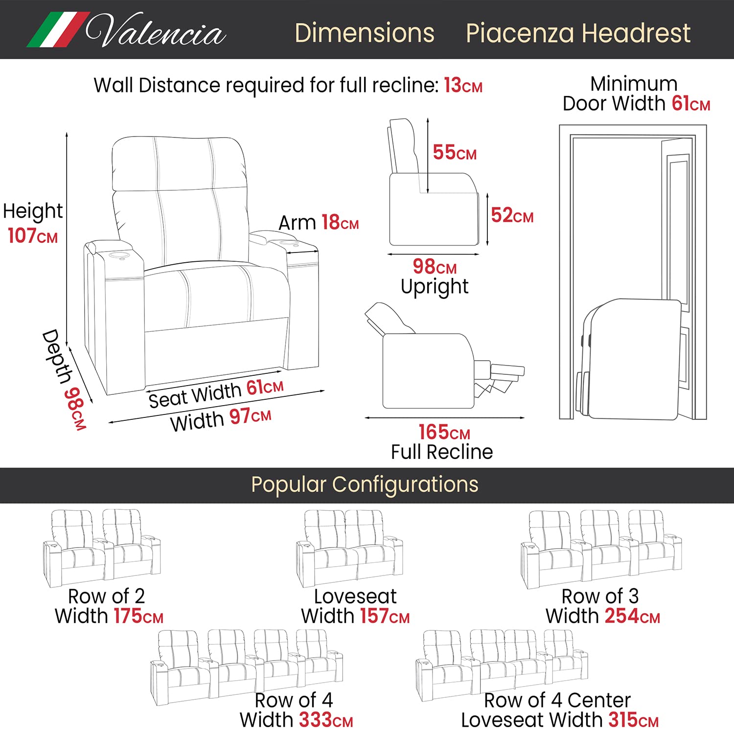 Power Headrest Home Theater Recliner Seat