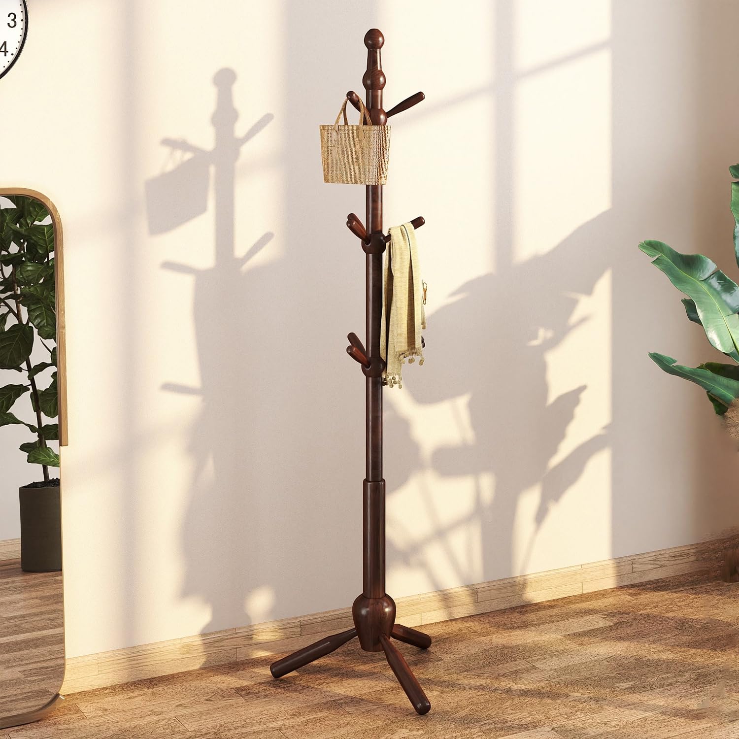 Solid Wood Coat Rack Stand with 9 Hooks