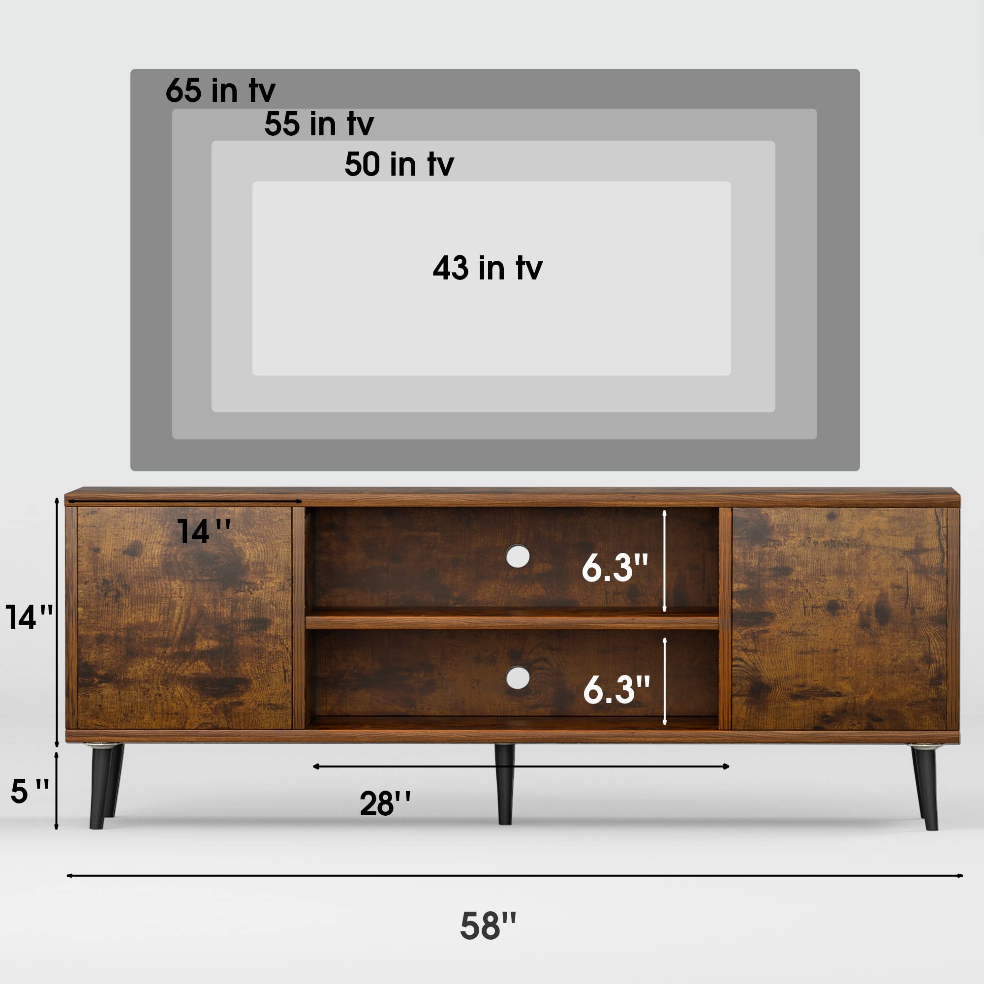 Mid-Century Modern TV Stand with Storage Cabinets