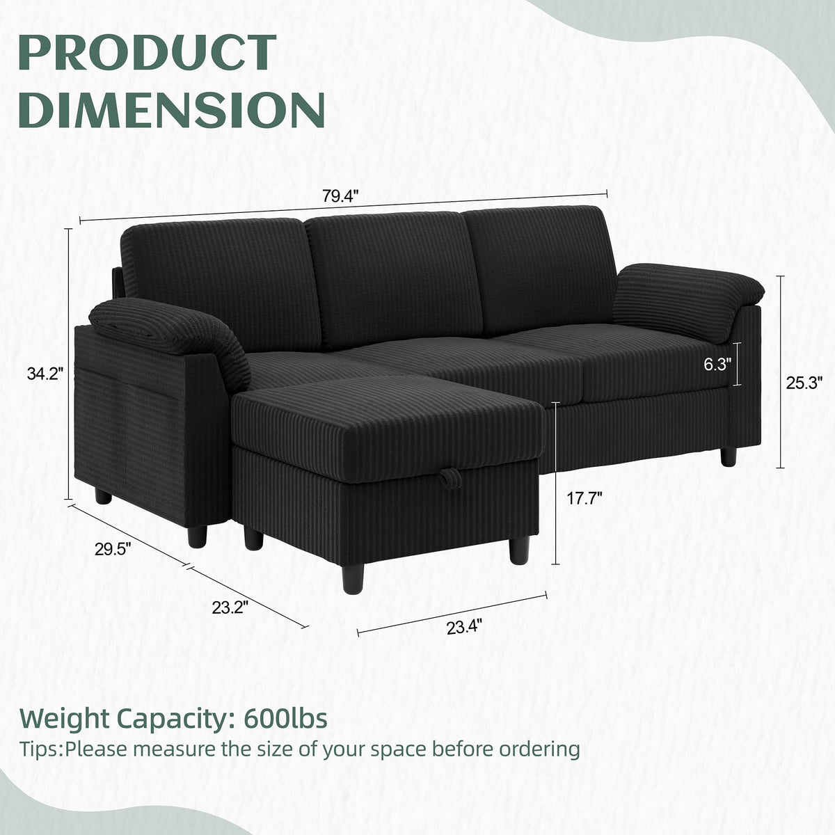 Reversible L-Shaped Sectional Sofa