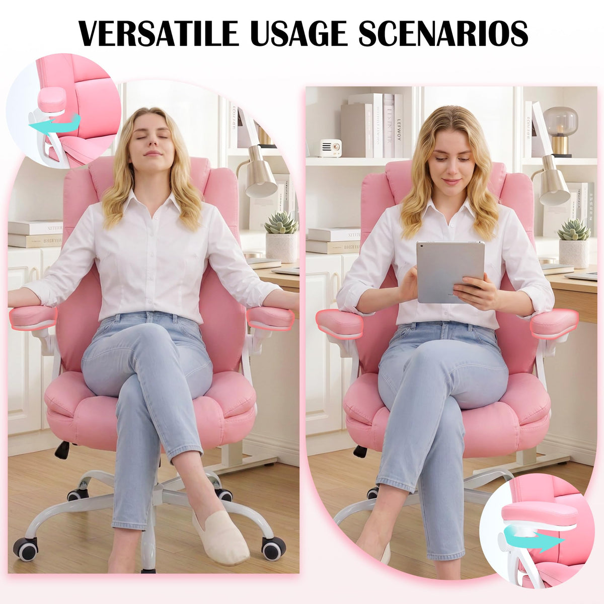 Pink Office Chair With 3 Way Adjustable Armrest Executive Office Chair