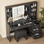 Vanity Desk with LED Mirror, 5 Drawers & Charging Station