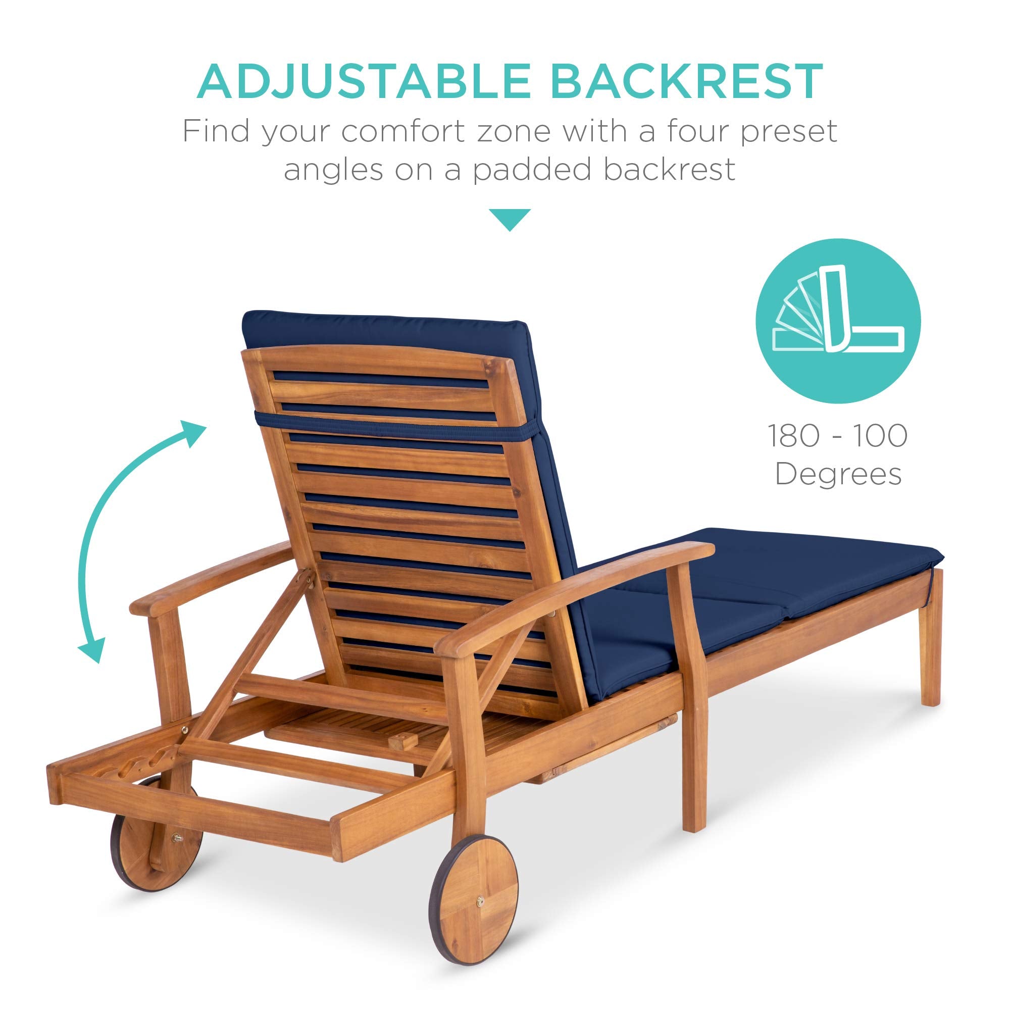 Acacia Wood Outdoor Chaise Lounge Chair with Slide-Out Side Table